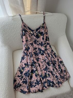 Talula Pink Floral Slip Dress with Navy and Yellow Blooms Small 4 Or 6